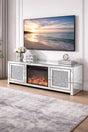 Silver Mirrored TV Unit with Crystal Door Panels and Built In Electric Heater