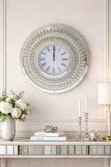 Luxury Round Mirrored Decorative Wall Clock with Teardrop Crystal Border