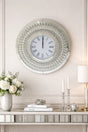 Luxury Round Mirrored Decorative Wall Clock with Teardrop Crystal Border