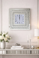 Luxury Square Mirrored Decorative Wall Clock with Teardrop Crystal Border