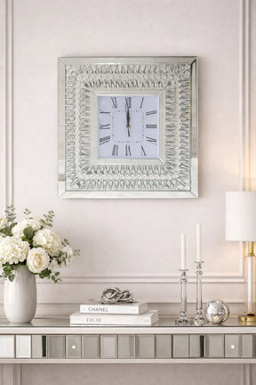 Luxury Square Mirrored Decorative Wall Clock with Teardrop Crystal Border