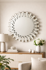 Modern Silver Sunburst Round Decorative Wall Mirror 80cm
