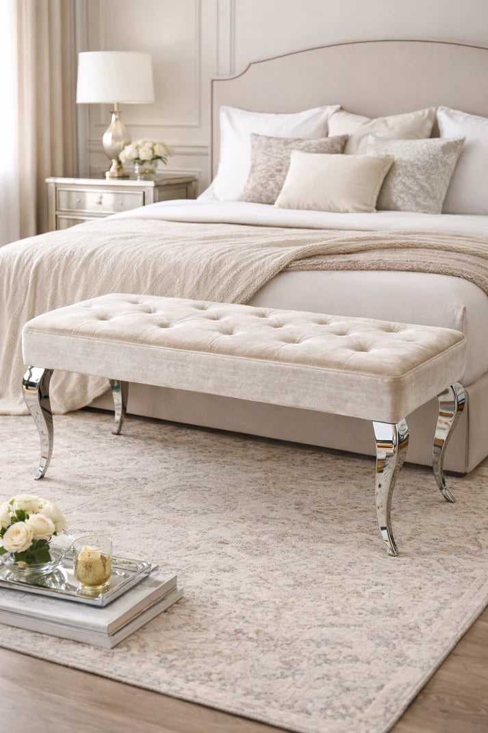 Luxury Shiny Mink Velvet Bench with Chrome Italian Style Legs 130cm