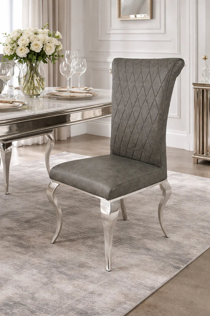 Modern Dark Grey PU Leather Dining Chair with Chrome Legs