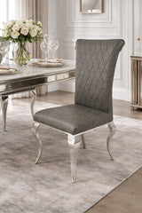 Modern Dark Grey PU Leather Dining Chair with Chrome Legs