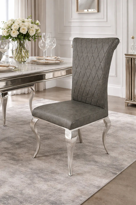 Modern Dark Grey PU Leather Dining Chair with Chrome Legs