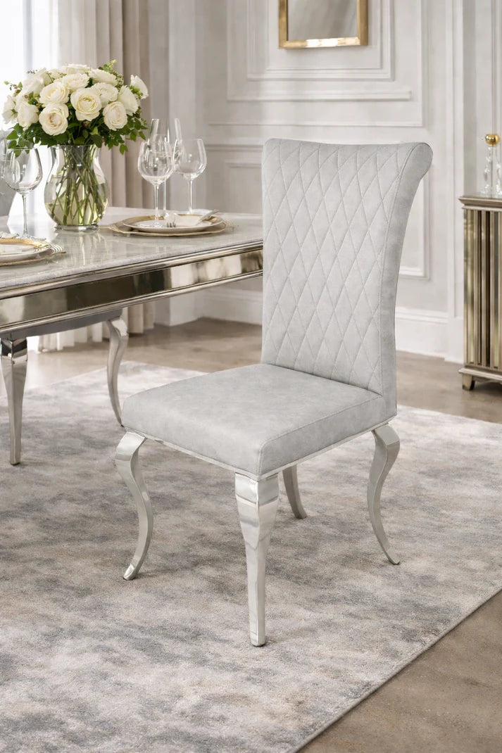 Modern Light Grey PU Leather Dining Chair with Chrome Legs