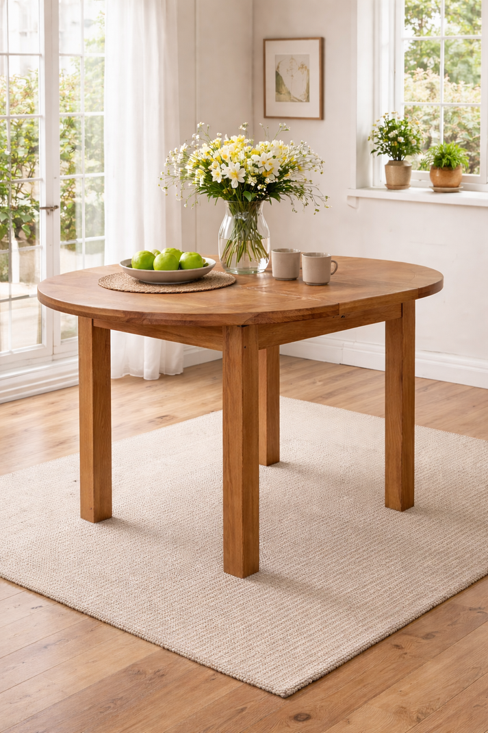 Natural Oak Round Extending Dining Table