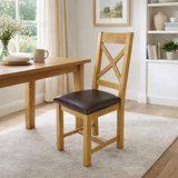 Natural Oak Cross Back Dining Chair with Dark Brown Padded Seat
