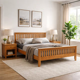 Natural Oak 5ft King Size Bed with Slatted Headboard and Footboard
