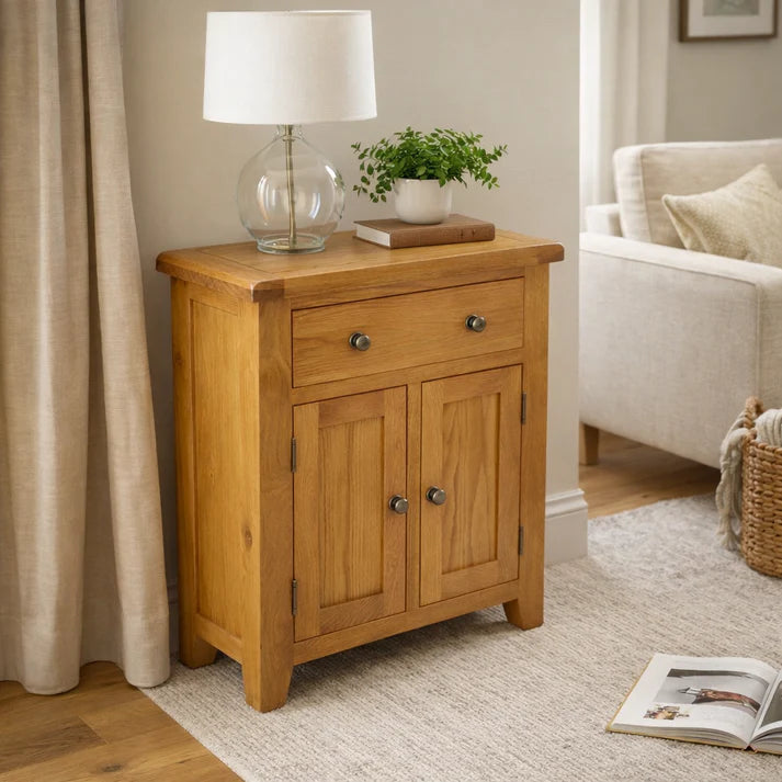 Natural Oak Mini Sideboard with 1 Drawer and 2 Door Cupboard