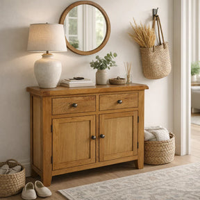 Natural Oak Small 2 Door 2 Drawer Sideboard Cabinet