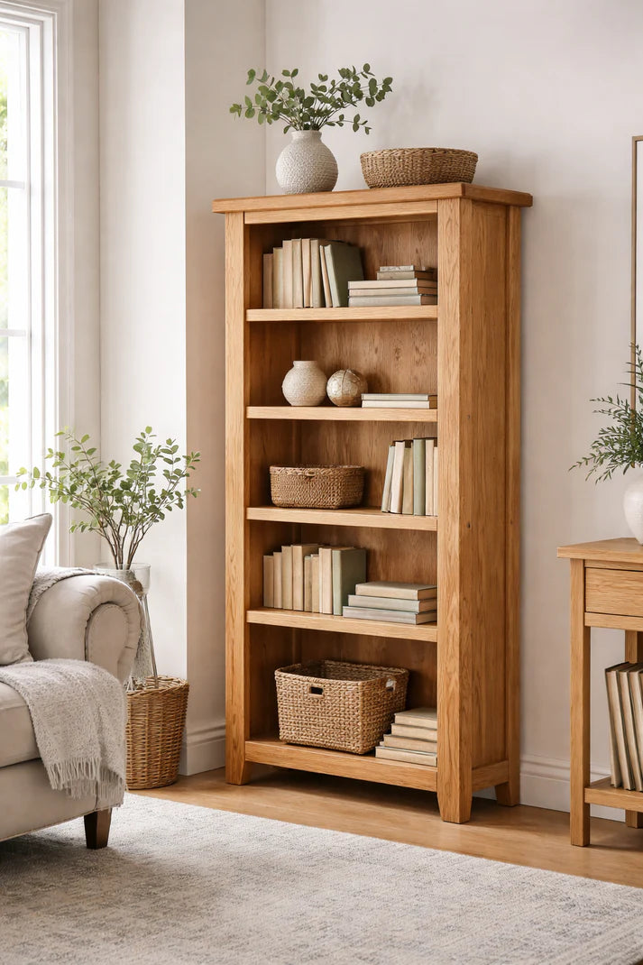 Natural Oak Large Bookcase with 5 Open Shelves