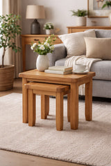 Natural Oak Compact Living Room Nest of 2 Tables
