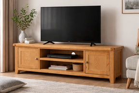 Natural Oak Extra Large 2 Door TV Unit with Open Media Shelves