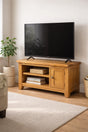 Natural Oak Small TV Unit with 1 Door and Open Shelving