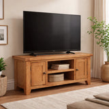 Natural Oak Large 2 Door TV Unit with Open Shelving