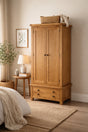 Natural Oak 2 Door Double Wardrobe with Storage Drawer