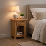 Rustic Oak 1 Drawer Bedside Table with Open Shelf Storage