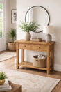 Natural Oak 2 Drawer Console Table with Open Storage Shelf