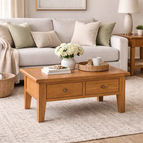 Natural Oak Rectangular Coffee Table with 2 Drawers