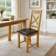 Natural Oak Cross Back Dining Chair with Dark Brown Padded Seat