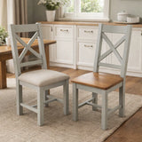 Modern Light Grey Cross Back Dining Chair with Cream Fabric Seat