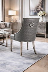 Modern Dark Grey PU Dining Chair with Ring Knocker and Chrome Legs