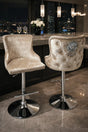 Classic Mink Shimmer Velvet Gas Lift Bar Stool with Chesterfield Back and Chrome Base