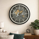 Industrial Black World Map Moving Gear Decorative Wall Clock