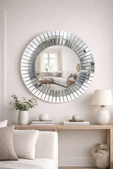 Luxury Round Decorative Wall Mirror with Partitioned Mirrored Border