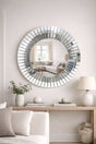 Luxury Round Decorative Wall Mirror with Partitioned Mirrored Border