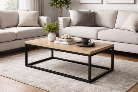 Industrial Oak Effect Coffee Table with Black Metal Frame