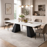 Modern White Marble Effect Ceramic 6 Seater Rectangular Dining Table with Black Angular Legs