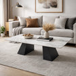Modern White Ceramic Coffee Table with Black Architectural Legs