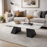Modern White Ceramic Coffee Table with Black Architectural Legs