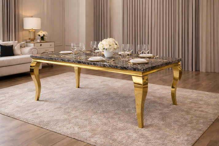 Luxury White Marble Effect Gold Dining Table