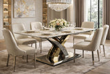Luxury Cream Marble Effect 180cm Rectangular Dining Table with Chrome and Gold Cross Base