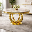Luxury White Marble Effect 1.3m Round Dining Table with Gold Pedestal Base
