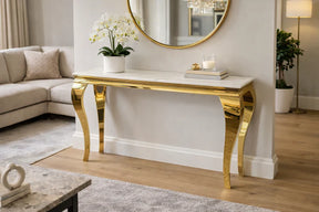 Luxury White Marble Effect 1.2m Console Table with Gold Metal Frame