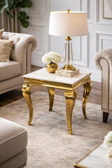 Luxury Gold Frame Lamp Table with White Marble Effect Top