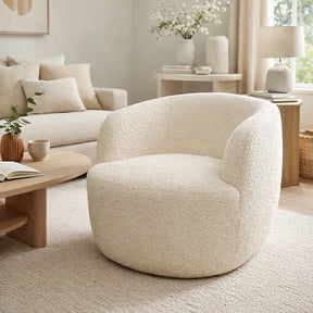Modern Ivory Boucle Swivel Tub Chair with 360 Degree Rotation