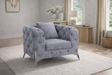 Modern Grey Fabric Chesterfield Sofa Chair with Chrome Accent Legs