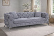 Modern Grey Fabric Chesterfield 3 Seater Sofa with Chrome Accent Legs