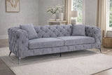 Modern Grey Fabric Chesterfield 3 Seater Sofa with Chrome Accent Legs