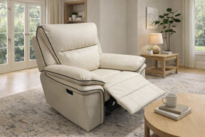 Modern Ivory Leather Fabric Upholstery Sofa Recliner Armchair