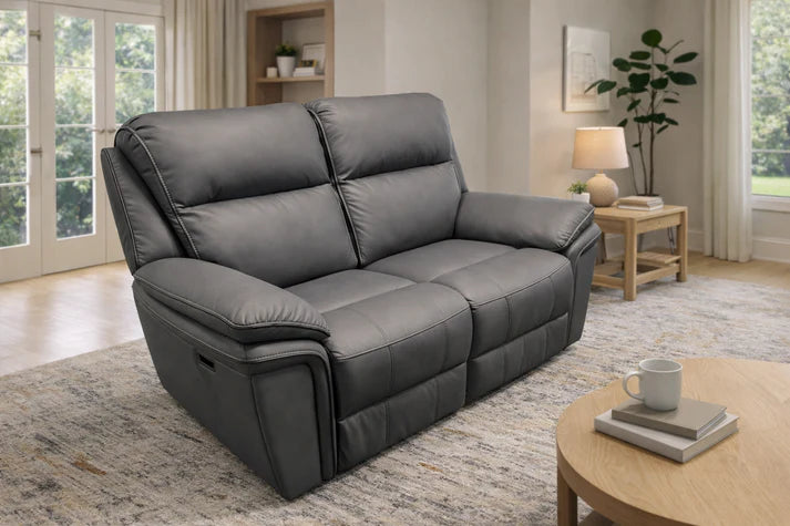 Modern Grey Leather Fabric Upholstery 2 Seater Recliner Sofa