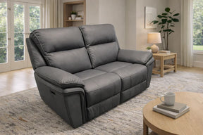 Modern Grey Leather Fabric Upholstery 2 Seater Recliner Sofa