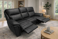 Modern Black Leather Fabric Upholstery 3 Seater Recliner Sofa