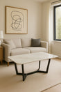 Luxury White Ceramic Coffee Table with Black Metal Geometric Base